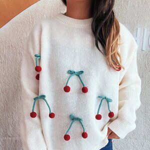 Cherry Round Neck Long Sleeve Sweater